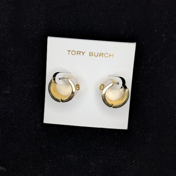 Tory Burch Gold white Enamel Hoop Earrings - Picture 3 of 3